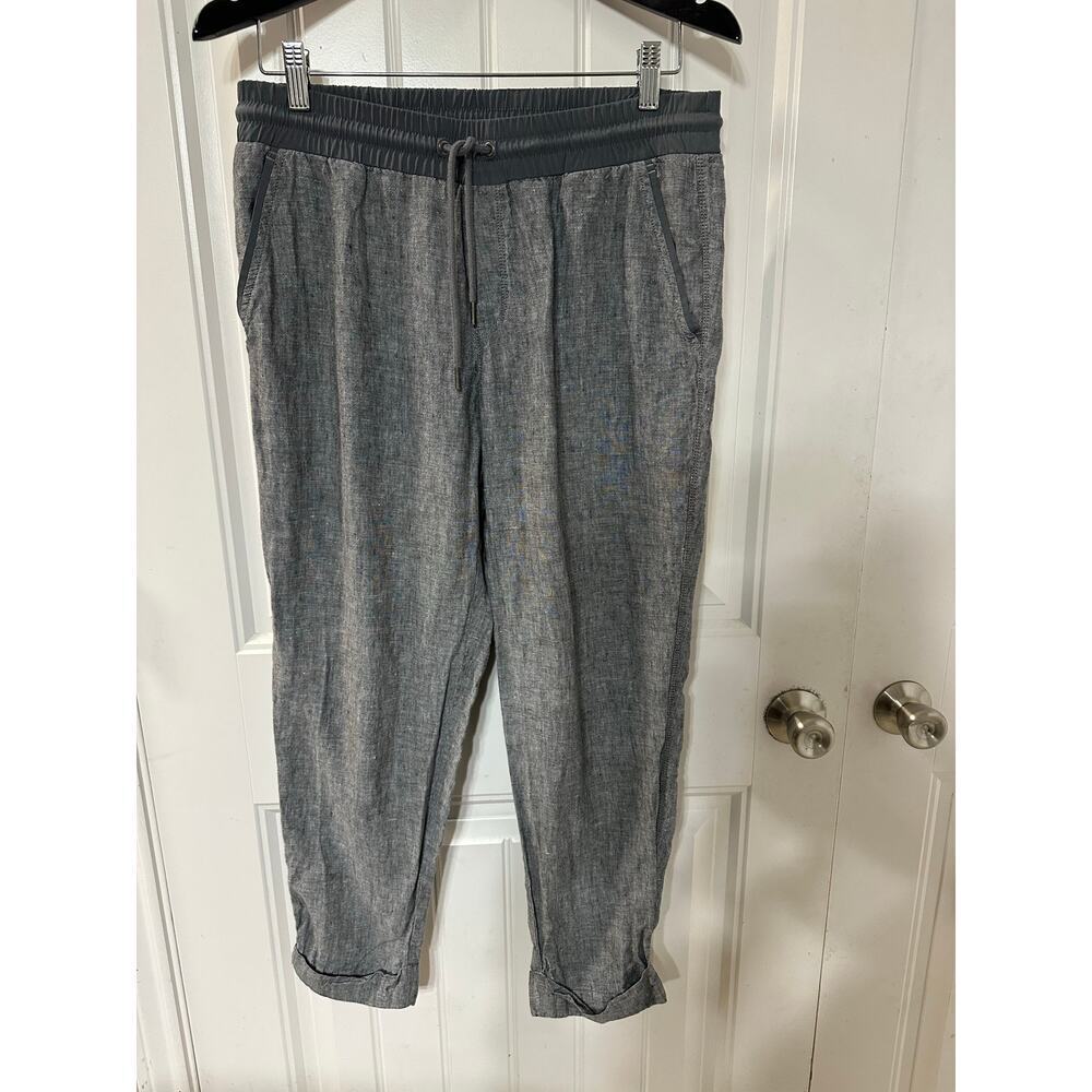 Athleta Linen Pants Drawstring Waist Gray Women 10 Lounge Athleisure Light Comfy - Picture 2 of 11